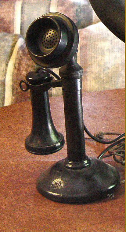 1915 Antique Style Wired Old CANDLESTICK PHONE Rotary Dial with Receiver Handle. 